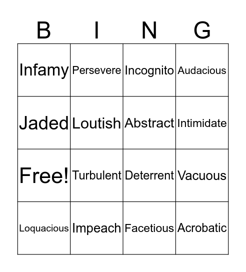 Vocabulary List 1-3 Bingo Card