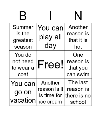 Opinion Paper Bingo Card