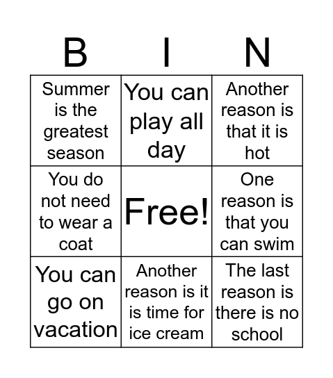 Opinion Paper Bingo Card