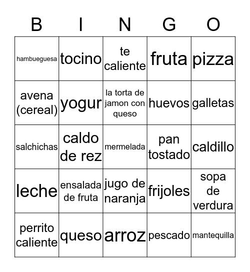 DESAYUNO    Y    ALMUERZO Bingo Card