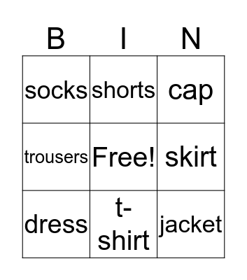 SM 1 U6 Get dressed Bingo Card
