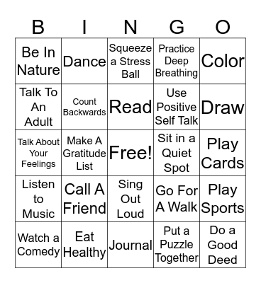 Healthy Coping Skills  Bingo Card