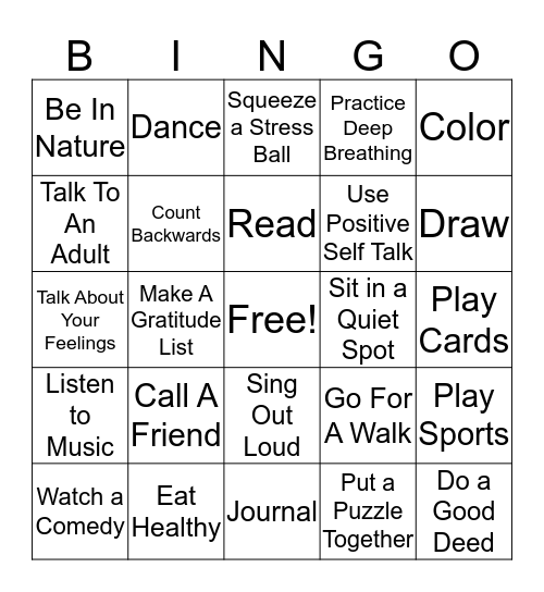 Healthy Coping Skills  Bingo Card