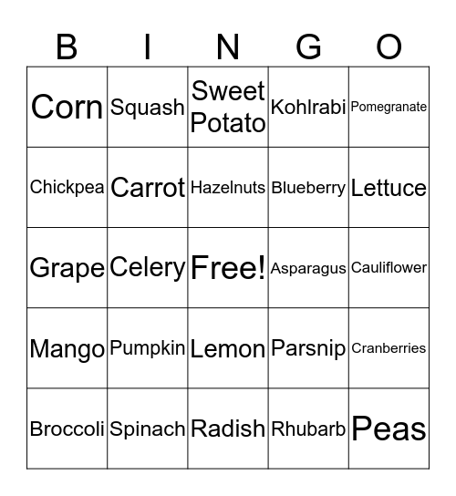 Six Plant Parts Bingo Card