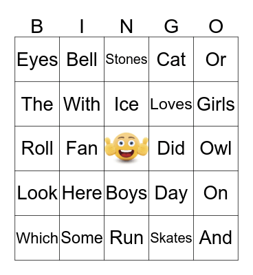 Sight Word Bingo Card