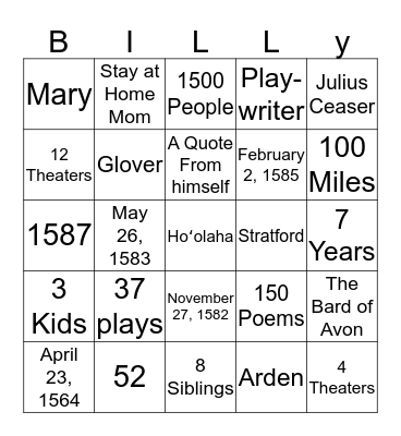 Billy Bingo Card