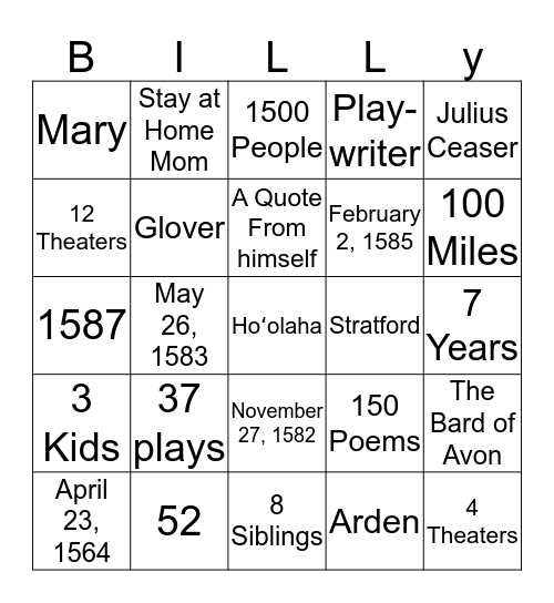 Billy Bingo Card