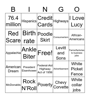 Life in the 1950s Bingo Card