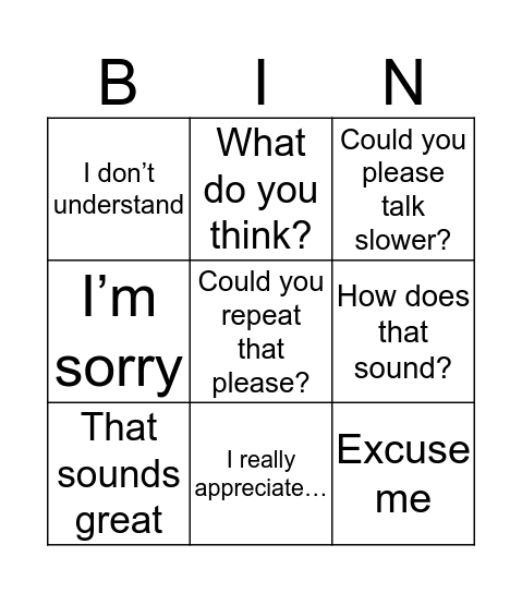 Day to Day Phrases Bingo Card