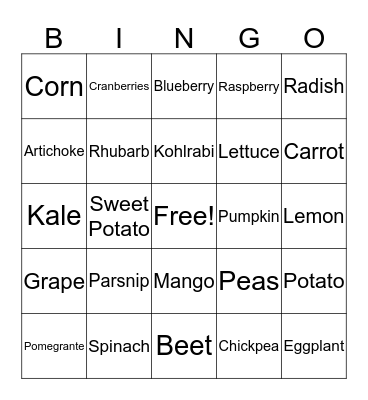 Rainbow of Fruits and Veggies Bingo Card