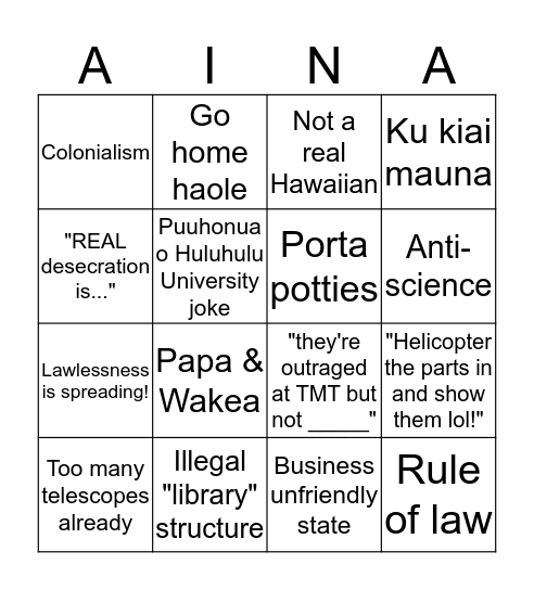 /r/Hawaii Bingo, TMT EDITION Bingo Card