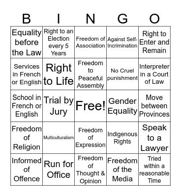 Charter of Rights and Freedoms - DCC Bingo Card