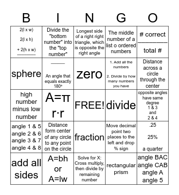 MATH BINGO Card