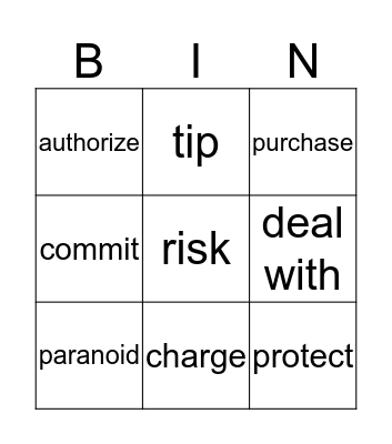 Identity Theft Bingo Card