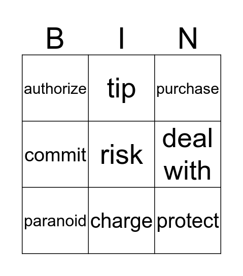 Identity Theft Bingo Card