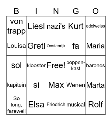 The sound of music Bingo Card