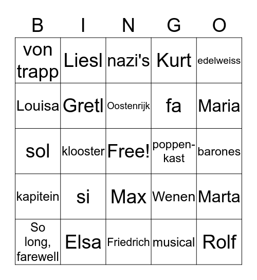 The sound of music Bingo Card