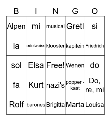 The sound of music Bingo Card