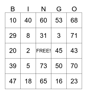 Sign Language Bingo Card