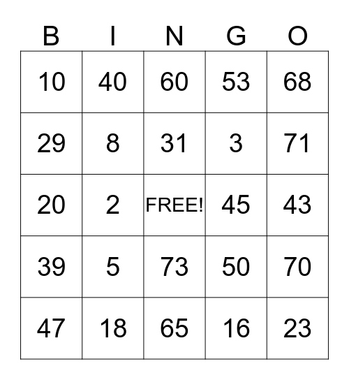 Sign Language Bingo Card