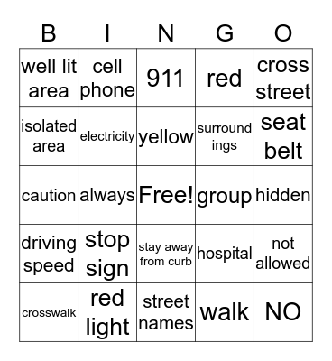 Transportation Bingo Card