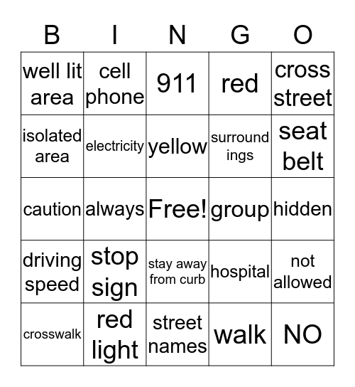 Transportation Bingo Card