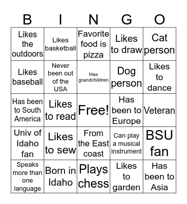 Get to Know You BINGO Card