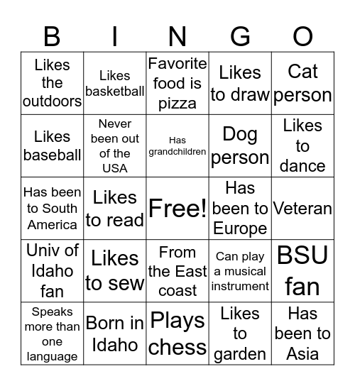 Get to Know You BINGO Card