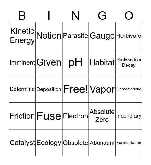 Science Vocab Lesson 2 Bingo Card