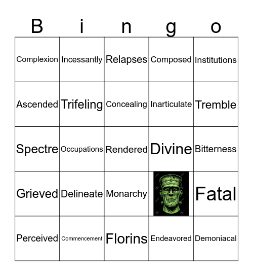Frankenstein Vocabulary Bingo Card