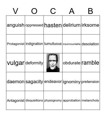 Frankenstein vocabulary  Bingo Card