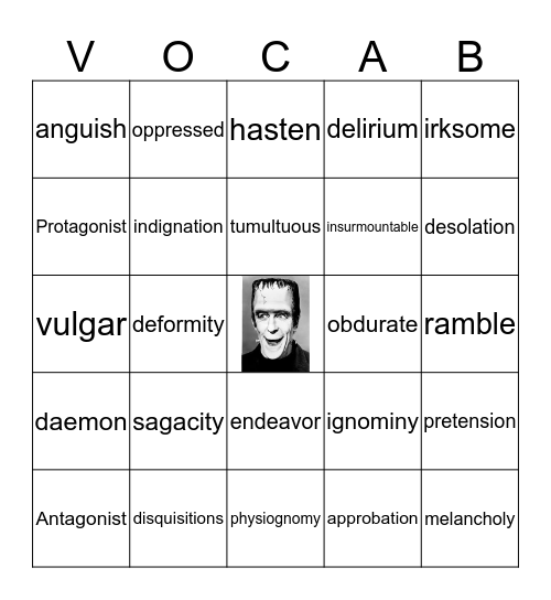 Frankenstein vocabulary  Bingo Card