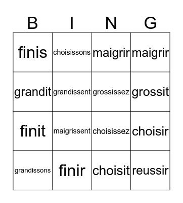 -ir verbs Bingo Card