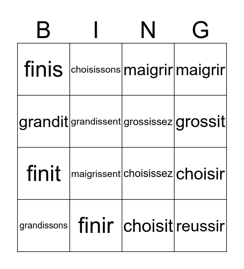 -ir verbs Bingo Card