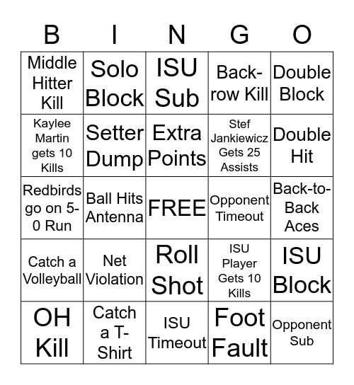 Redird Volleyball Bingo Card