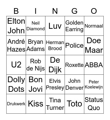 Muziekbingo Card