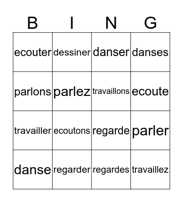 -er verbs Bingo Card