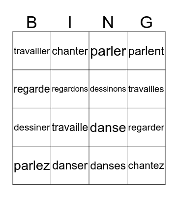 French -er verbs Bingo Card