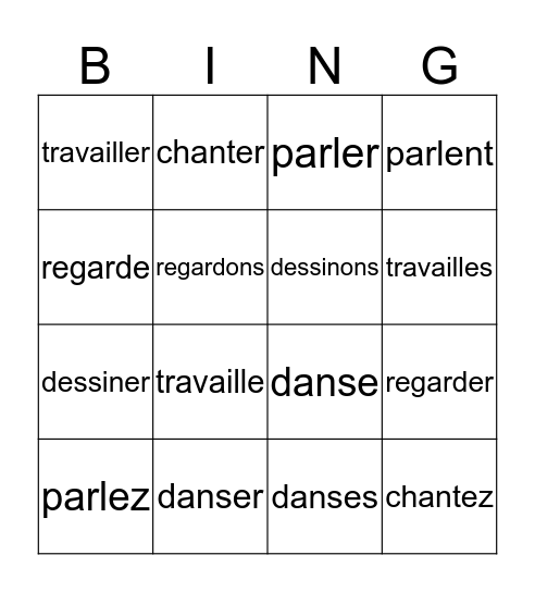 French -er verbs Bingo Card