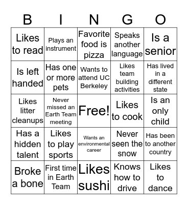 Networking Bingo Card