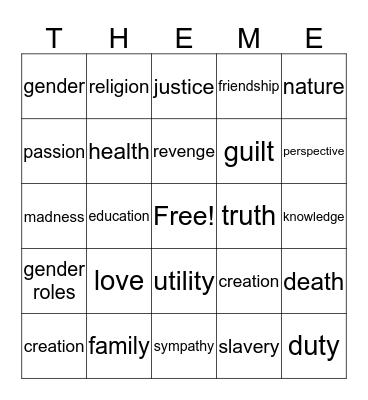 themes  Bingo Card