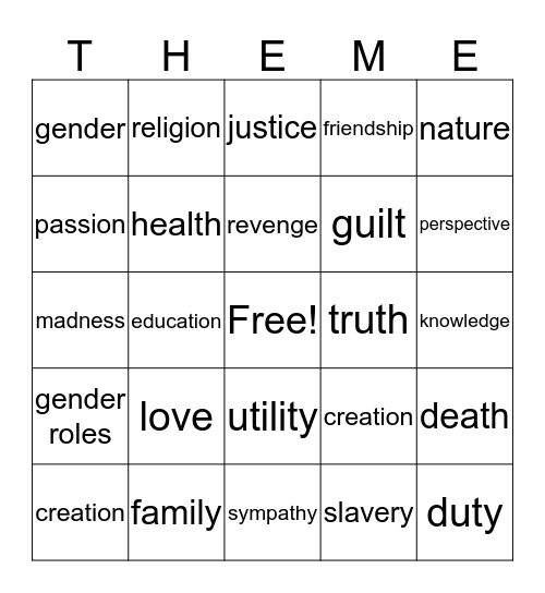 themes  Bingo Card