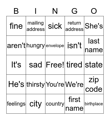 Unit 2 Review Bingo Card