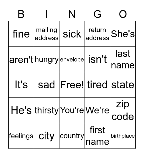 Unit 2 Review Bingo Card