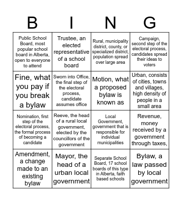 Ms. Currie's Local Government Bingo  Bingo Card