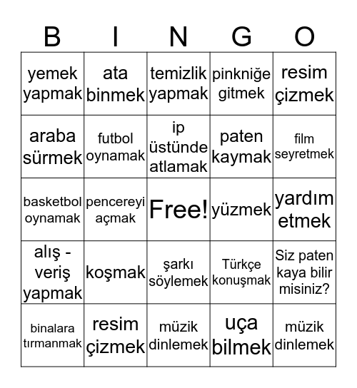 MESLEKLER Bingo Card