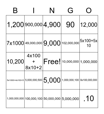 Number Bingo Card