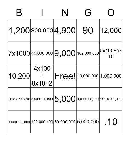 Number Bingo Card