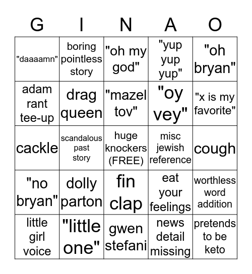 Gina Bingo Card