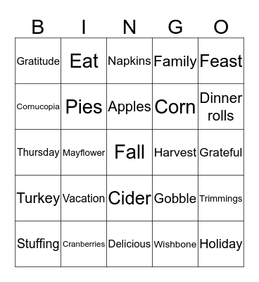 Thanksgiving Bingo Card
